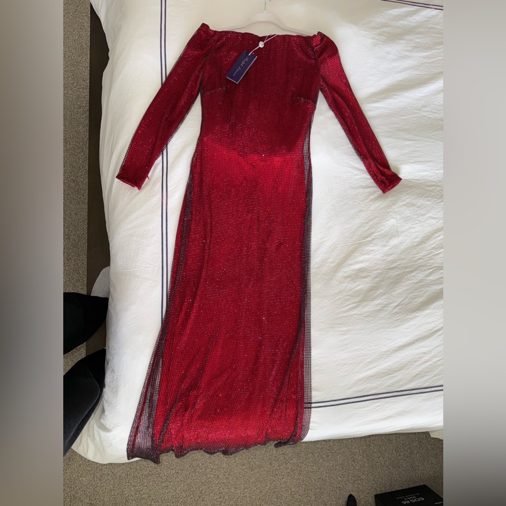 RALPH LAUREN PURPLE LABEL MINALI OFF SHOULDER CRYSTAL EMBELLISHED GOWN - Picture 9 of 17